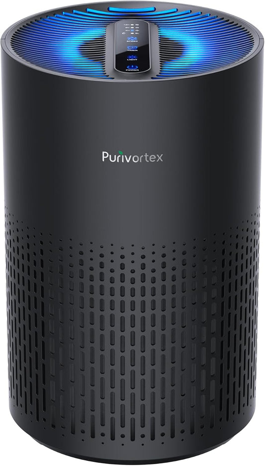 Purivortex Air Purifiers for Bedroom, Quiet Air Purifier with HEPA Filter for Pollen, Smoke, Dust, Pet Dander, Odor, Hair, Ozone Free, Covers Up to 880 Sq Ft, AC400 Black