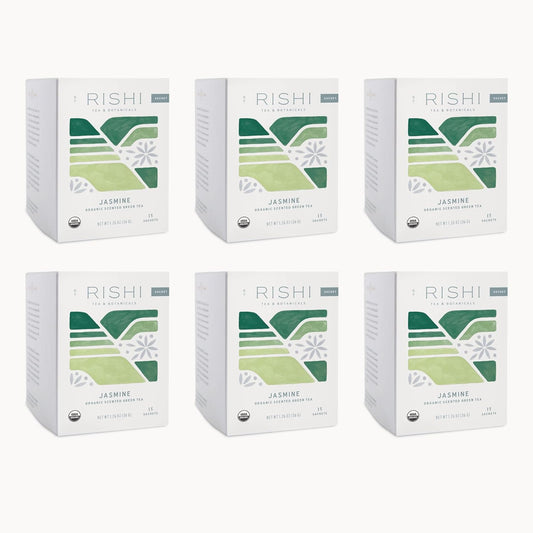 Rishi Tea Jasmine Green Tea - Organic Sachet Tea Bags, Caffeinated Scented Chinese Green Tea with Floral Aroma & Taste - 15 Count (Pack of 6)