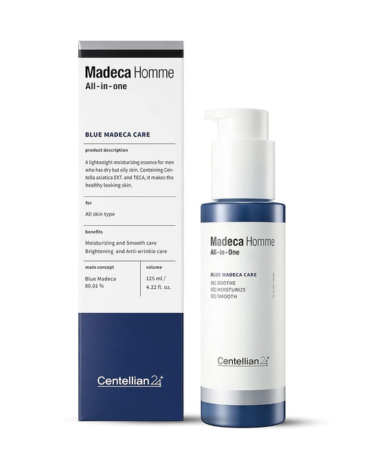 Centellian 24 Madeca Homme All-in-One Moisture Essence (4.2fl oz) - Soothing, Moisturizing, Smoothing. Multi-Functional Korean Total Skin Care for Men. Travel Essentials, TECA, Centella Asiatica