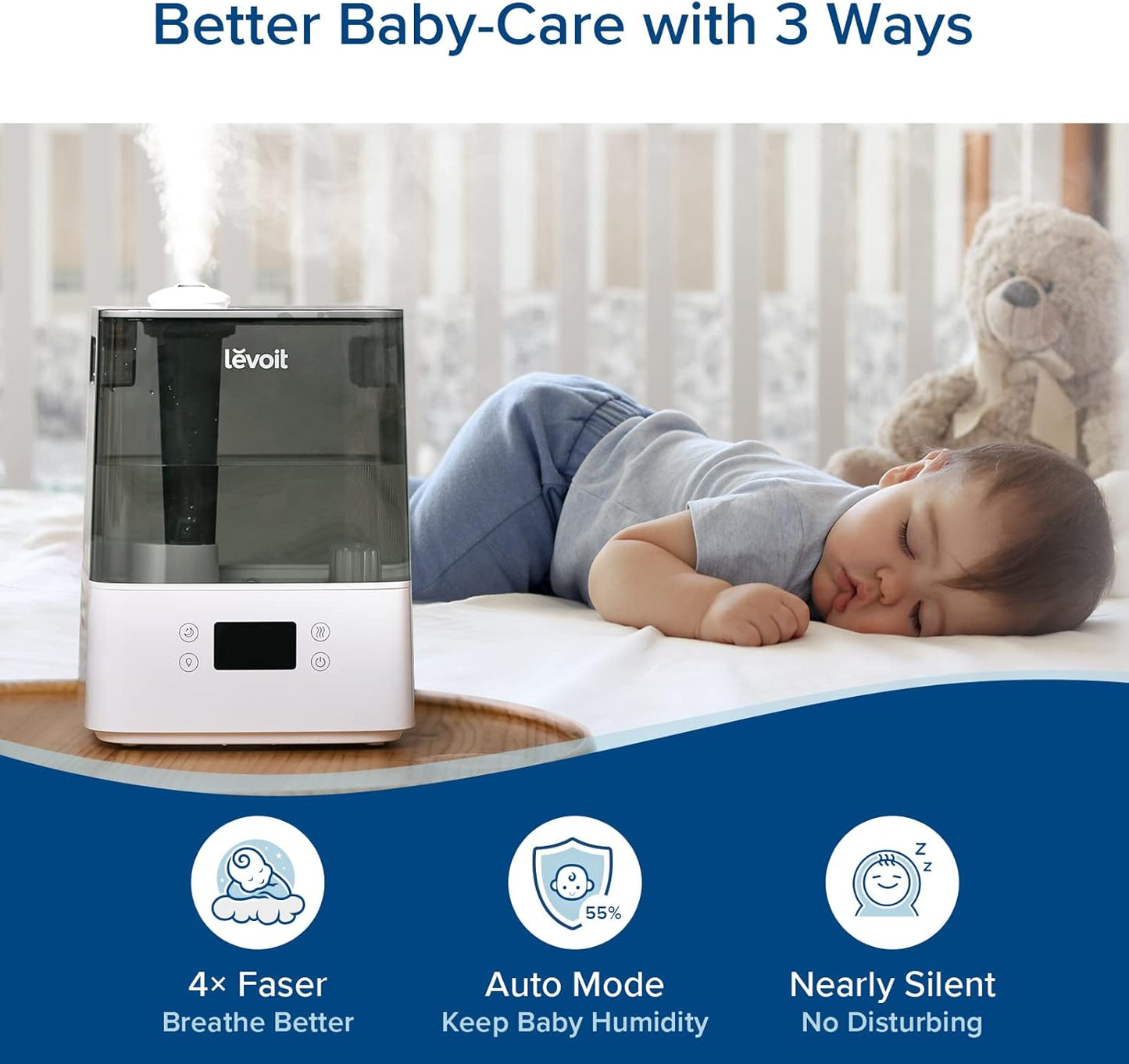 LEVOIT Humidifiers for Bedroom Large Room Home, (6L) Cool Mist Top Fill Essential Oil Diffuser for Baby & Plants, Smart App & Voice Control, Rapid Humidification & Auto Mode - Quiet Sleep Mode, Gray