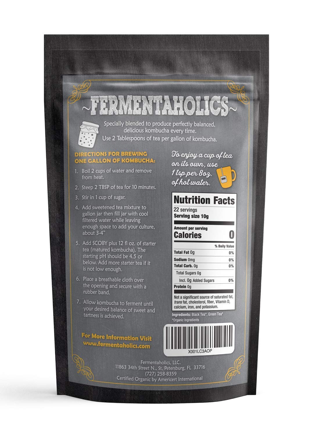 Fermentaholics USDA Certified Organic Kombucha Tea Blend 8 oz | Makes 22 Gallons | Kosher Certified | Organic Black and Green Tea Blend | Loose Leaf