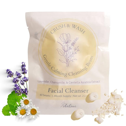 Daily 3 in 1 Facial Cleanser, Exfoliator and Wash-off Mask, Vegan, Cruelty Free, Plastic Free, Travel Friendly, 1 Month Supply Refill (60 Tablets) (Calming)