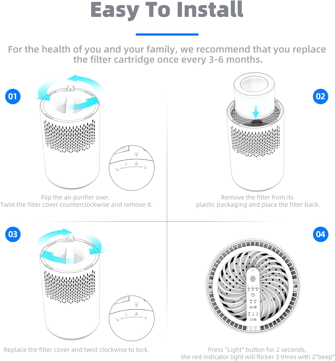 AROEVE MK01 & MK06 Air Filter Replacement 4-in-1 Filter for Pollen Pet Dander Hair- Pet Dander Version