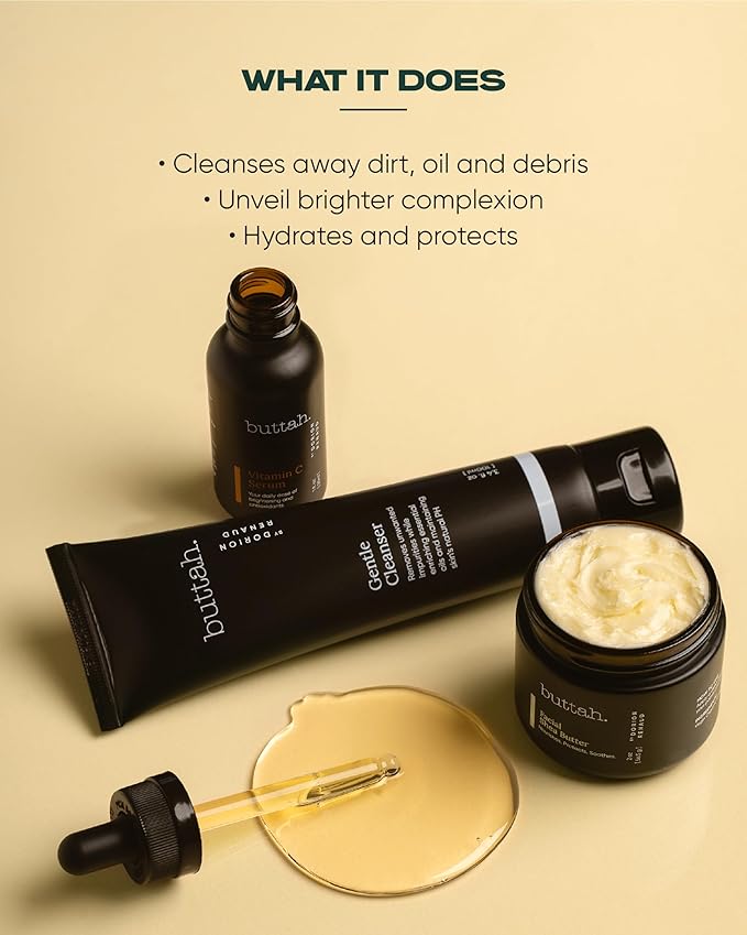 Buttah Skin Transforming Kit for Melanin Rich Skin | CocoShea Revitalizing Cream 2 oz | Vitamin C Serum 1 oz | Buttah Cleanser 3.4 oz | Black Owned Skincare