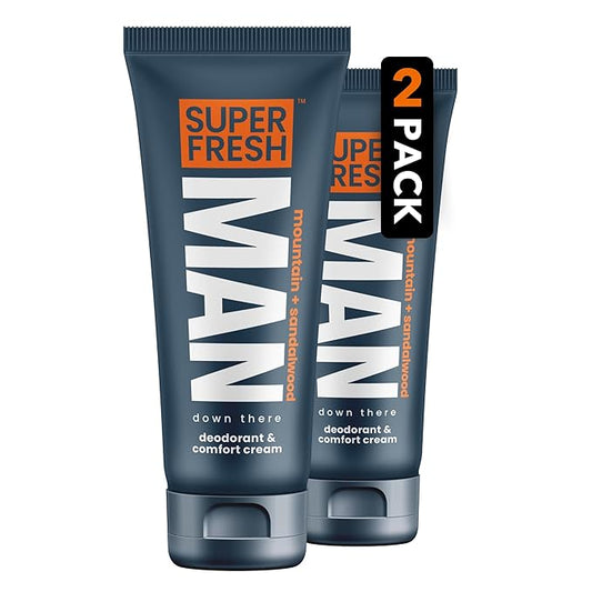 Super Fresh Ball Deodorant Lotion for Men Aluminum Free Hygiene Cream for Groin Butt and Body Controls Odor Reduces Chafing Twin Pack 4 oz Tubes for Daily Freshness Comfort and Sweat Protection