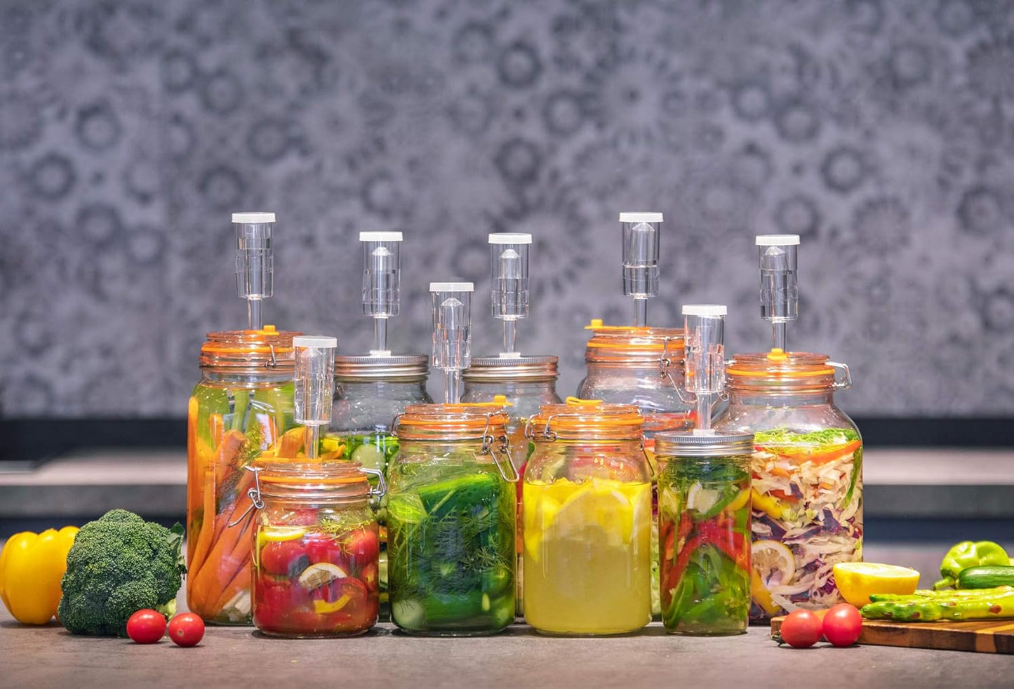 JILLMO Fermentation Jar, 1.5 Liter Glass Fermenting Jar with Fermenting Weights and Airlocks, Pack of 2