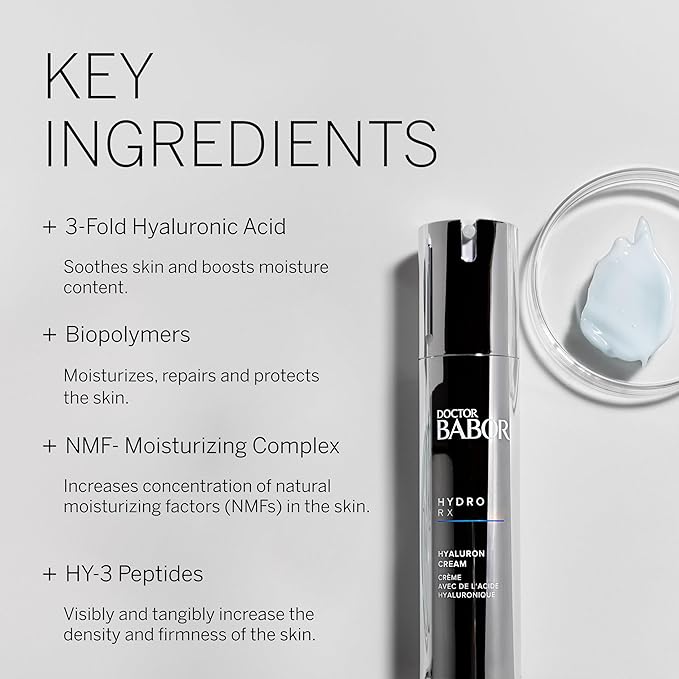 BABOR DOCTOR HydroRX Hyaluron Cream, Travel Lightweight Hyaluronic Acid Face Moisturizer for Dry Skin, Prevents Moisture Loss and Reduces Dryness Lines, Fragrance Free, 0.5 oz