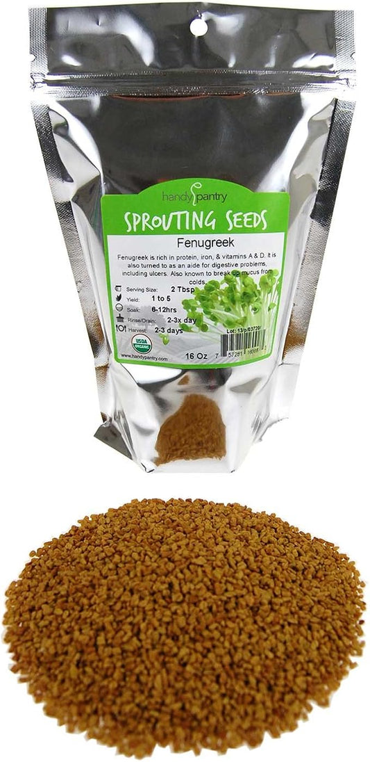 Organic Fenugreek Sprouting Seeds - Seeds for Planting, Hydroponics, Growing Sprouts, Grinding for Spices & More (1 Lb)