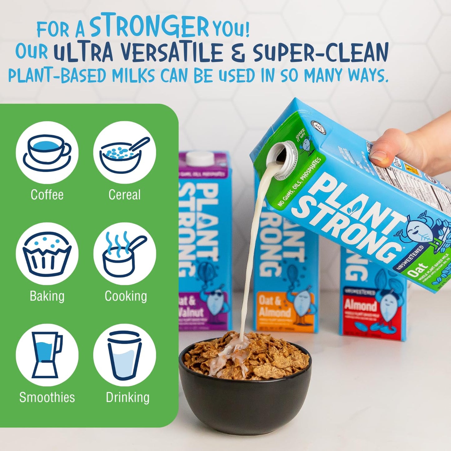 PLANTSTRONG Oat Milk Unsweetened 32oz (6 Pack) - NON-GMO - Plant Based, Vegan - Gluten Free Dairy Free - Shelf Stable - Lactose Free Milk - No Gums or Oils