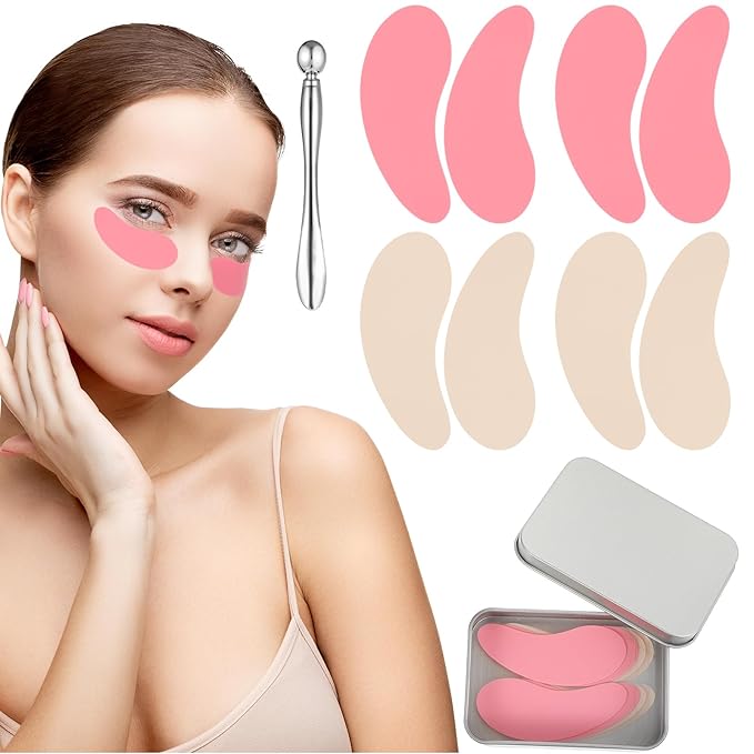 Under Eye Patches, 4 Pairs Reusable Under Eye Patches, Eye Patches for Puffy Eyes, with Metal Eye Cream Applicator, Eye Mask Silicone Eye Patches for Lifting Effect & Minimize Fine Lines & Wrinkles