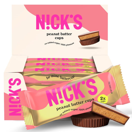 NICKS Peanut Butter Cups, Low Carb Chocolate with Peanut Butter, Without Added Sugar, 1.7 g Net Carbohydrates, 1 g Sugar, Keto friendly, Gluten Free, Without Palm Oil 12 Pack with a total of 24 cups