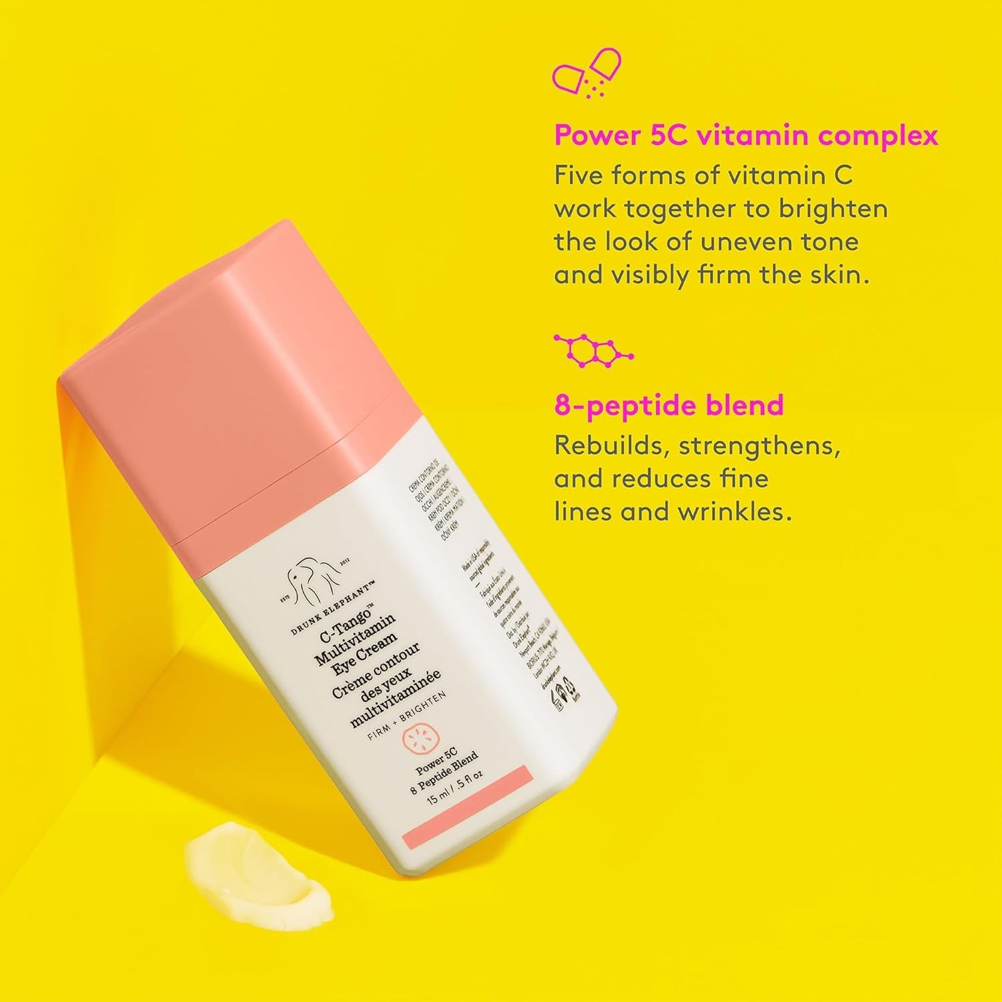 Drunk Elephant C-Tango Eye Cream with Vitamin C, Brightening & Restorative Under Eye Moisturizer (15mL/0.5 Fl Oz)