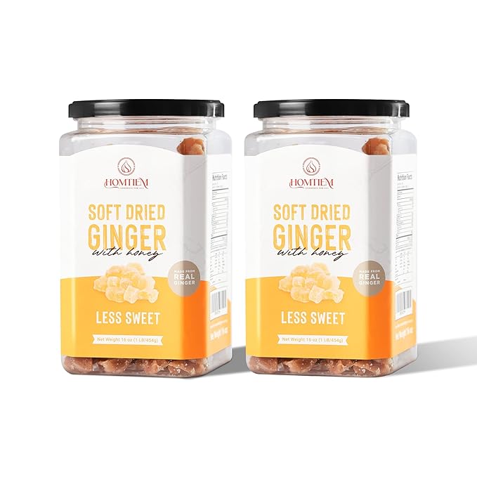 Homtiem - Dried Crystallized Ginger Less Sweet & Less Sugar 2 Ib (16 Oz pack 2) Soft and Chewy Delicious Dried Gingers, No Artificial Colors,Easy to eat, Easy to keep, Easy to use, Perfect for Cooking