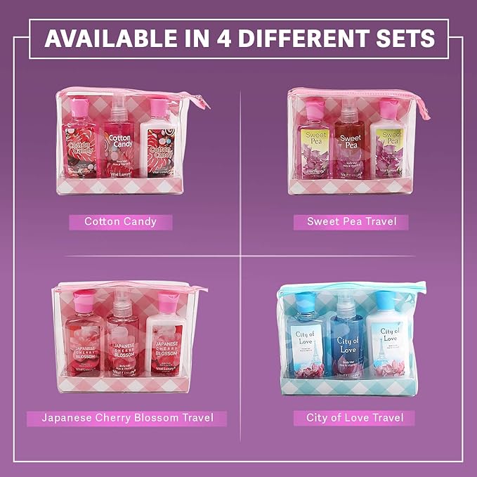 Bath & Body Care Travel Set - Home Spa Set with Body Lotion, Shower Gel and Fragrance Mist, Valentines Day Gifts for Her and Him(City of Love)