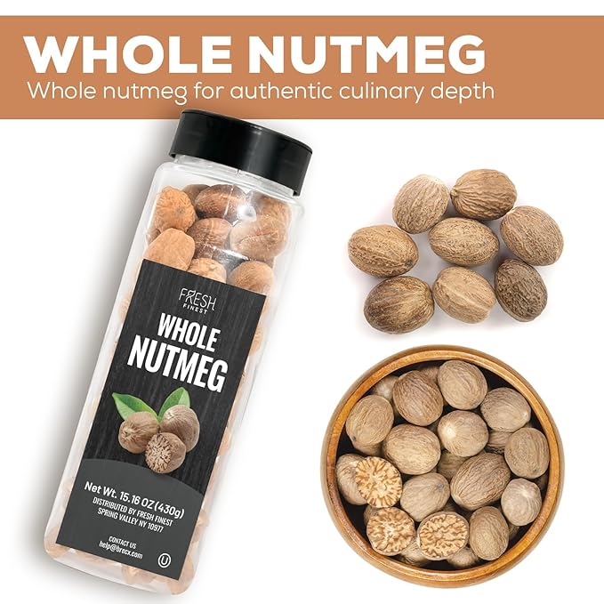 Fresh Finest Whole Nutmeg 15.16oz - Premium Quality Whole Nutmeg - All-Natural, Non-GMO, Gluten-Free, Kosher - Perfect for Baking, Cooking, and Desserts