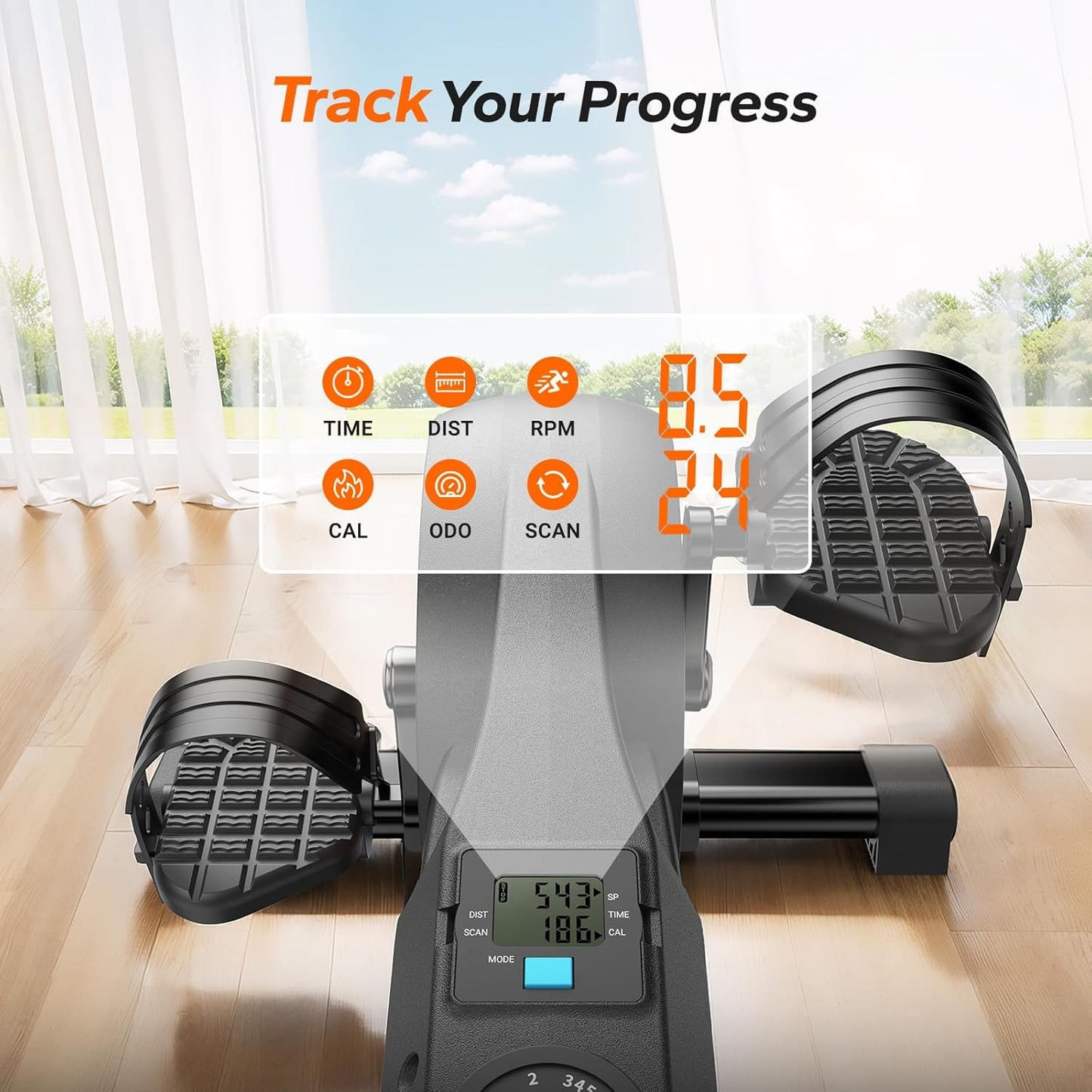 Under Desk Bike Pedal Exerciser, Quiet Magnetic Mini Exercise Bike with MERACH App for Arm, Leg Recovery, Physical Therapy, Smooth Foot Desk Cycle with 2 Resistance Bands & Non-Slip Mat