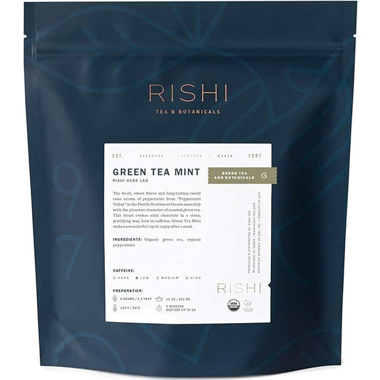 Rishi Tea Green Tea Mint - Organic, Low Caffeine Loose Leaf Tea with Houjicha Roasted Japanese Green Tea & Peppermint Tea - 16 Ounces, 90+ Servings