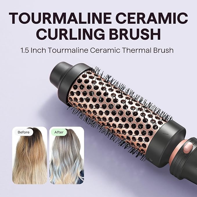 Wavytalk 5 in 1 Curling Wand Set, Dual Voltage Curling Iron Set with 5 Interchangeable Barrels Included A Thermal Brush, A Hair Crimper and 3 Ceramic Curling Wands(0.5"-1.25"), Rose Pink