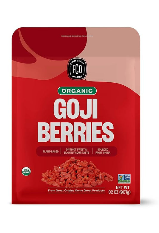 FGO Organic Goji Berries, Large & Chewy, from Ningxia, 32oz (Pack of 1)