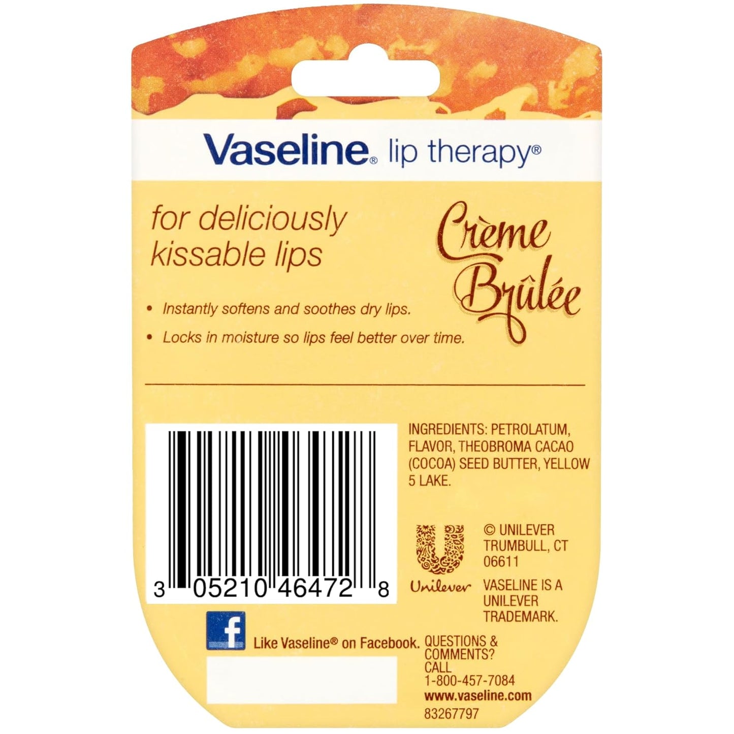 Vaseline Lip Therapy Creme Brulee Mini 4-Pack – Moisturizing Balm for Soft, Smooth Lips, 0.25 Oz Ea