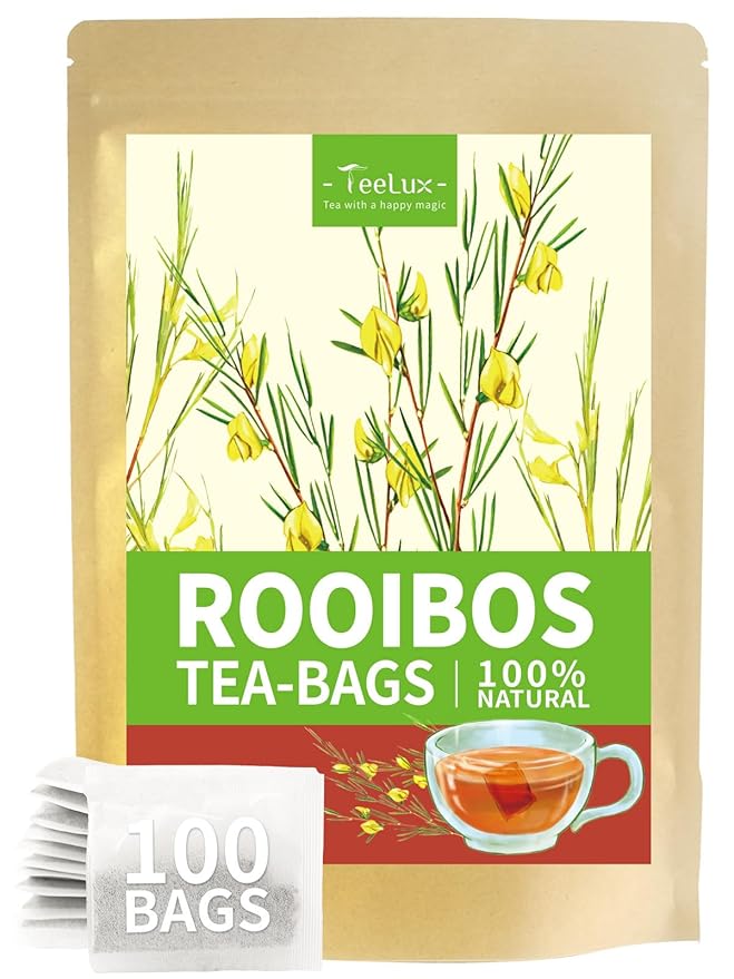 TeeLux Rooibos Tea Bags, Premium Natural Rooibos Herbal Tea, Fruity Sweet Flavor, Caffeine-free, 100 Count