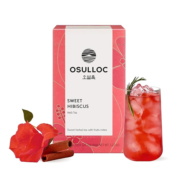 OSULLOC Sweet Hibiscus (Lemon & Cinnamon flavor), Decaffeinated Herbal tea, Relaxing Fruit Blended Hibiscus tea, Premium Tea bags from Jeju Island, 20 count, 1.27 oz