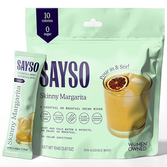 SAYSO Skinny Margarita Cocktail Sticks | Craft Cocktail or Mocktail in 1 Min, Just Add Water + Spirits (0g Sugar, 15 Calories, Vegan, Gluten-Free, Kosher, Non-GMO), 8 Single-Serve Mixers