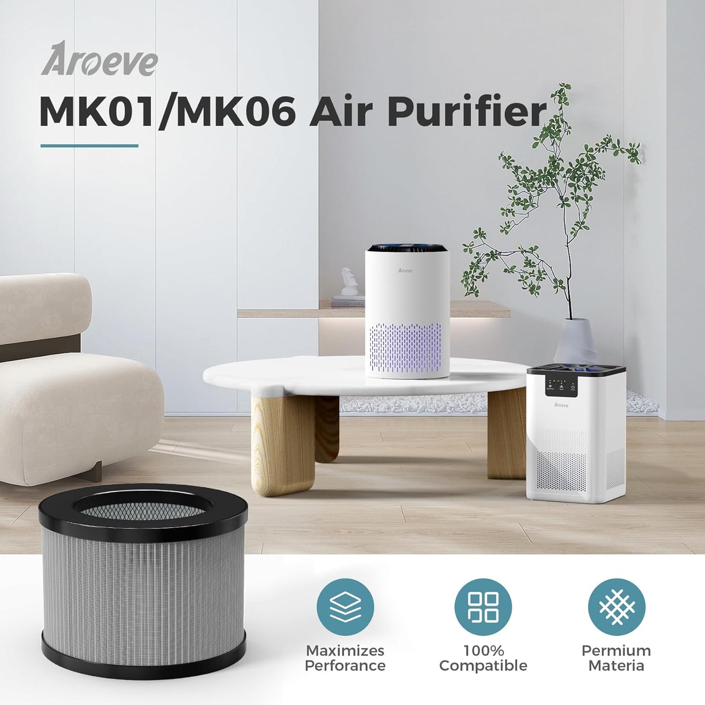 AROEVE MK01 & MK06 Air Filter Replacement 4-in-1 Filter for Pollen Pet Dander Hair- Pet Dander Version