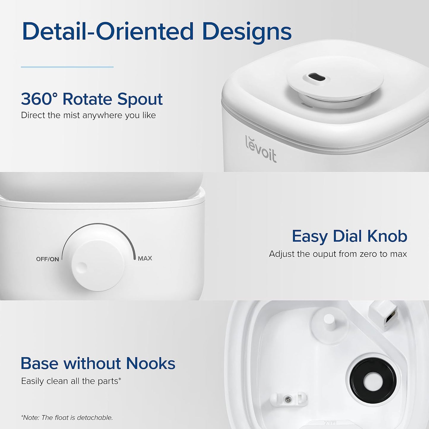 LEVOIT Top Fill Humidifiers for Bedroom, 2.5L Tank for Large Room, Easy to Fill & Clean, 28dB Quiet Cool Mist Air Humidifier for Home Baby Nursery & Plants, Auto Shut-off and BPA-Free for Safety, 25H