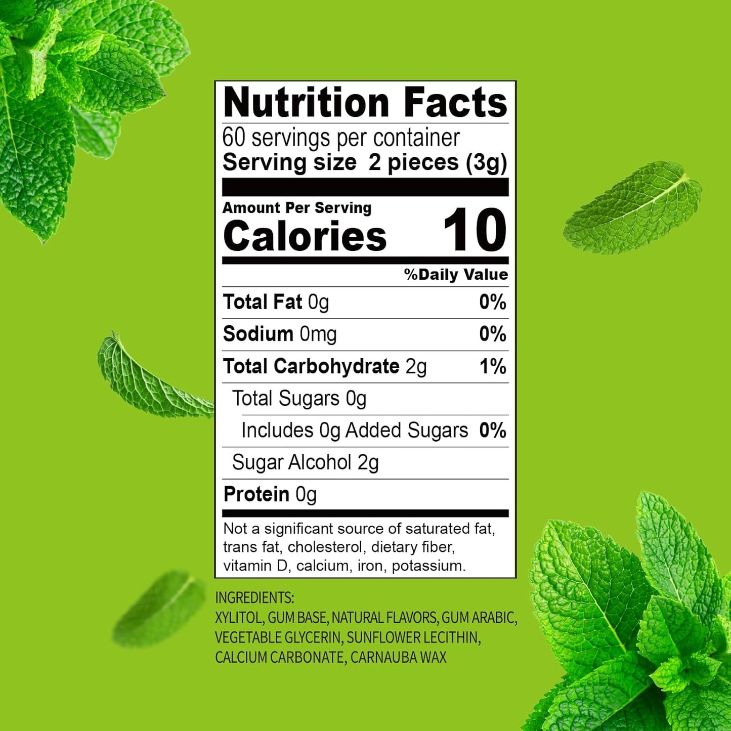 DC24 DAILY CARE 100% Xylitol Gum, No Aspartame, Sugar Free Chewing Gum, Natural Spearmint Flavor, Gluten Free, Vegan, 60 Pieces, Pack of 1