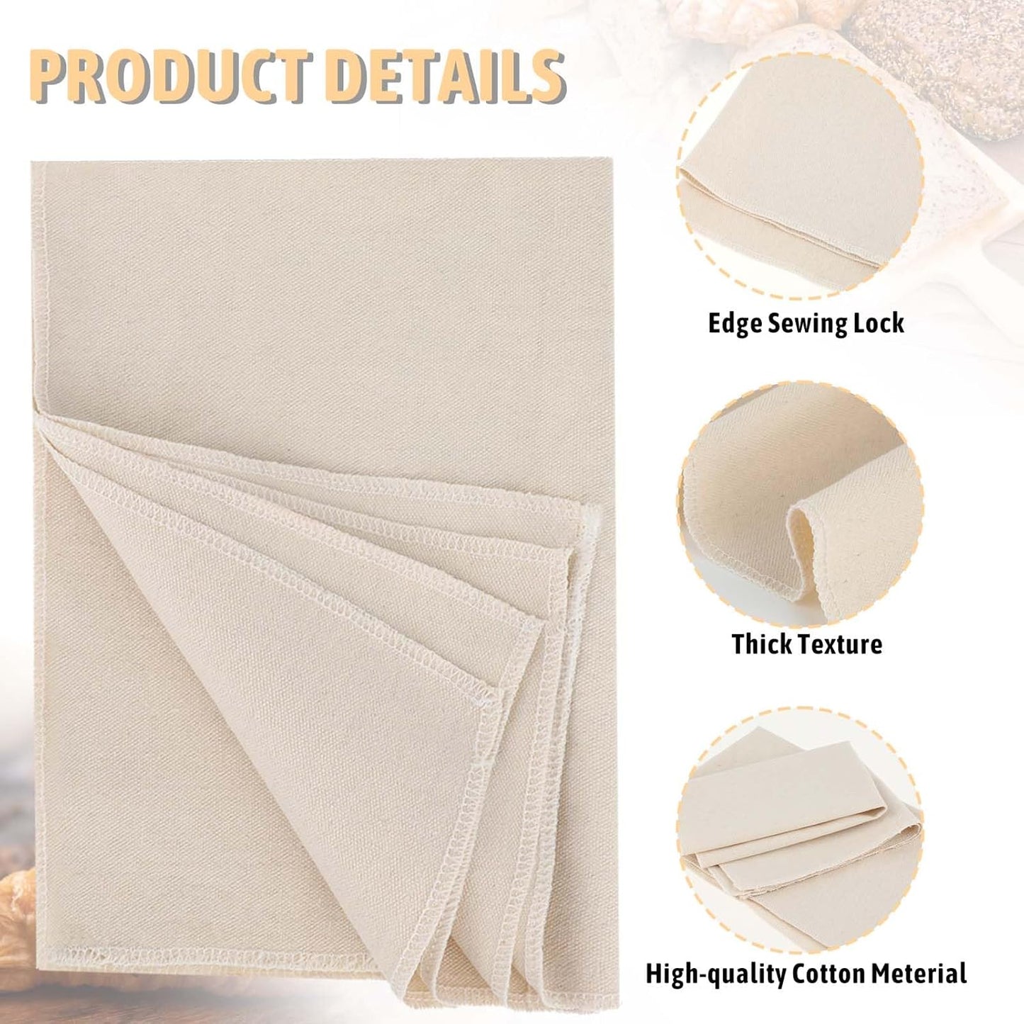 Mozeat Lens Proofing Cloth for Bread Baking 2PCS 17x29 Inches Linen Cloth Reusable Bread Proofing Cloth Thick Baking Bread Cloth for Rolling Dough, Baguettes, Loaves, Pastry, Homemade Bread