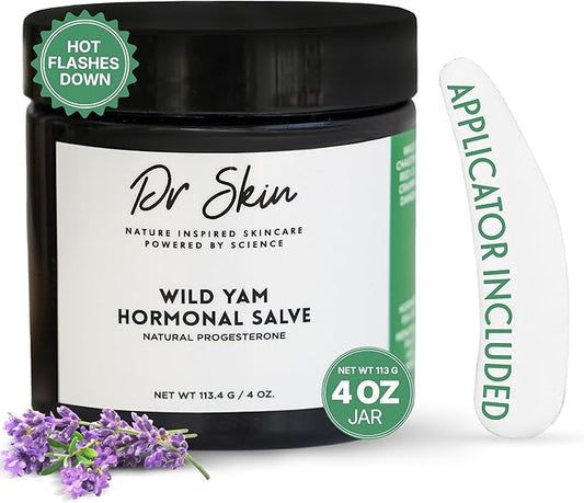 Dr. Skin Wild Yam Cream for Hormone Balance 4oz | 100% Organic Natural Menopause & Perimenopause Support, Herbal Yam Cream for Women PMS, Hot Flashes, Mood Swings, Night Sweats, Cramps Relief