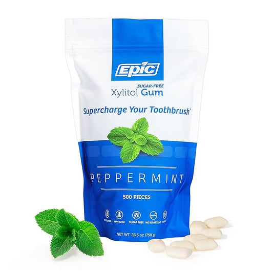 Epic 100% Xylitol Peppermint Chewing Gum - Sugar Free, Aspartame Free Dental Gum - Supports Oral Health & Fresh Breath
