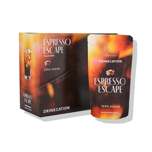 EVERYDAZE Drinkcation Zero Sugar Espresso Escape, Ready to Drink Liquid Coffee | Korean Convenience Store Drink | Medium Roast, Unsweetened, 7.8 fl oz Pouches x (10 Pack), Colombian Bean, Low Calorie