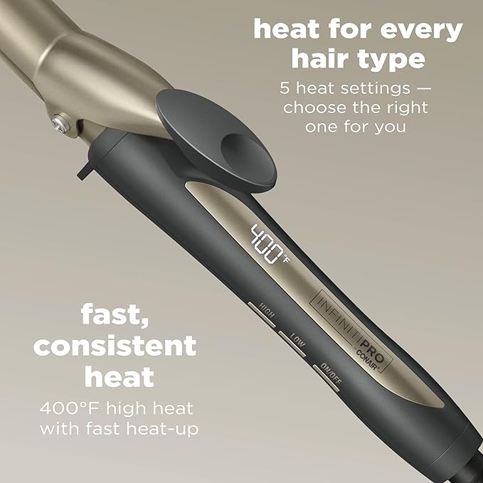 INFINITIPRO BY CONAIR Tourmaline Ceramic 1-inch Curling Iron, 1-inch Digital Curling Iron, 1-inch barrel produces classic curls – for use on short, medium, and long hair