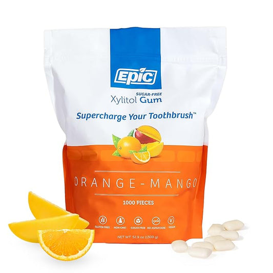 Epic 100% Xylitol Orange Mango Chewing Gum - Sugar Free, Aspartame Free Dental Gum - Supports Oral Health & Fresh Breath - 1000 Pieces
