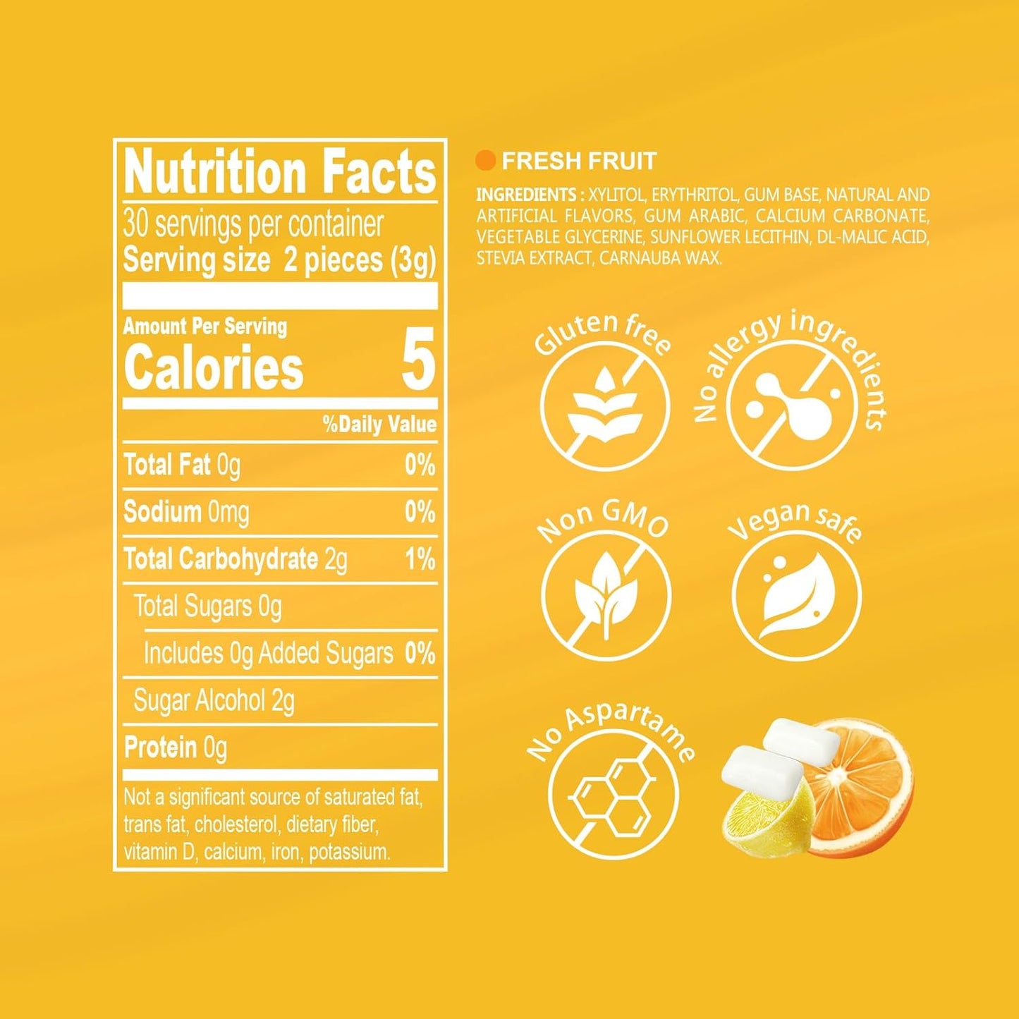 DC24 DAILY CARE Xylitol Gum, Aspartame Free & Sugar Free Chewing Gum for Dry Mouth, Low-Calorie with Erythritol, Sugarless, Fresh Fruit Flavor, 60-Piece Pack, 4 Packs