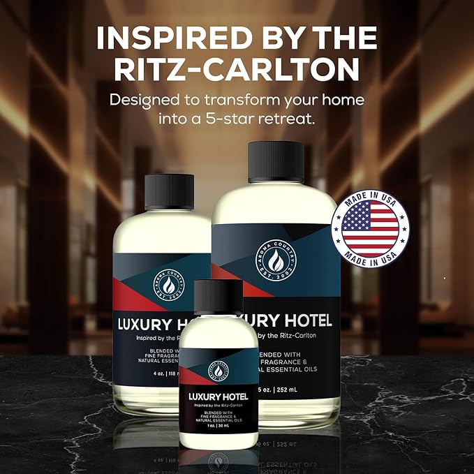 Aroma Country Luxury Hotel Diffuser Oil - Ritz Carlton Scent Oil for Diffuser & Air Fresheners for Home - Essential Oil Diffuser Refill, Home Fragrance Collection with Gardenia & Amber (8.5 Fl. Oz)