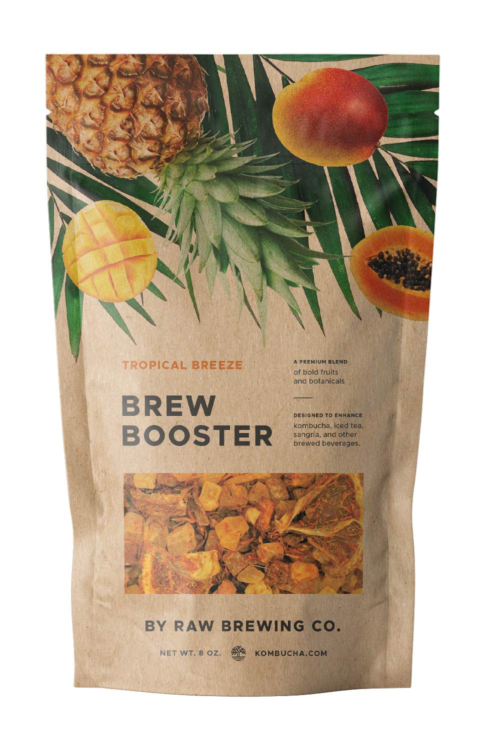 Tropical Breeze BREW BOOSTER - Super Premium Pineapple, Mango, Papaya Blend w/ Botanicals for Creating Store Quality Kombucha, Flavored Iced Tea, Sangria, and More - All Natural, Loose Leaf, Caffeine Free, No Artificial Flavors (8 ounce)