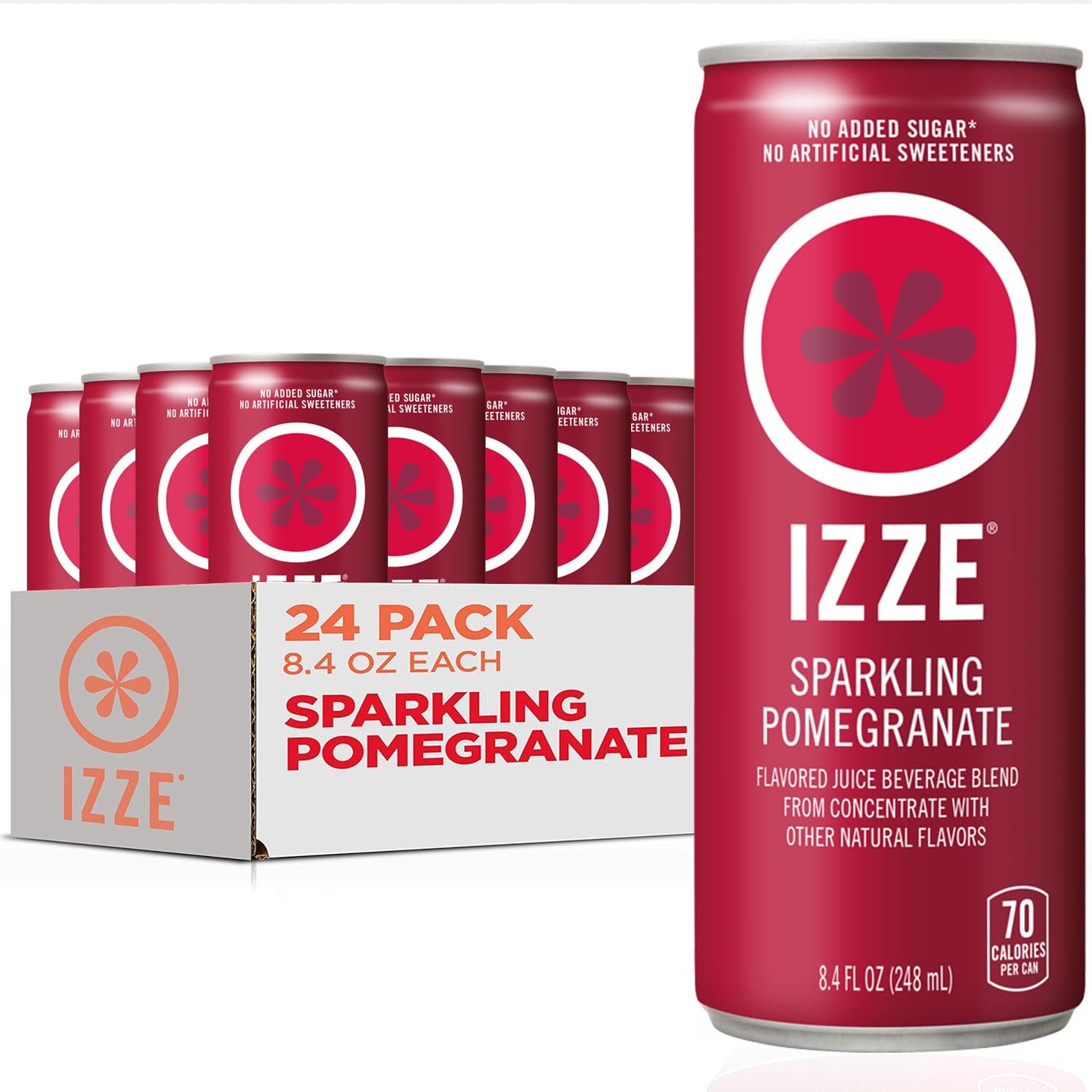 IZZE Sparkling Water Juice Beverage Blend, Pomegranate, No Sugar Added, 8.4 FL OZ, 24 Cans