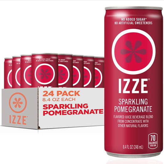 IZZE Sparkling Water Juice Beverage Blend, Pomegranate, No Sugar Added, 8.4 FL OZ, 24 Cans