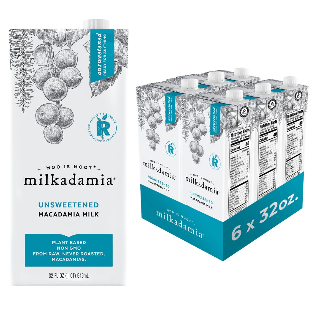 milkadamia Macadamia Milk - Unsweetened - 32 Fl Oz (Pack of 6) - Lactose Free, Vegan, Shelf Stable, Plant Based, Non Dairy, Dairy Free