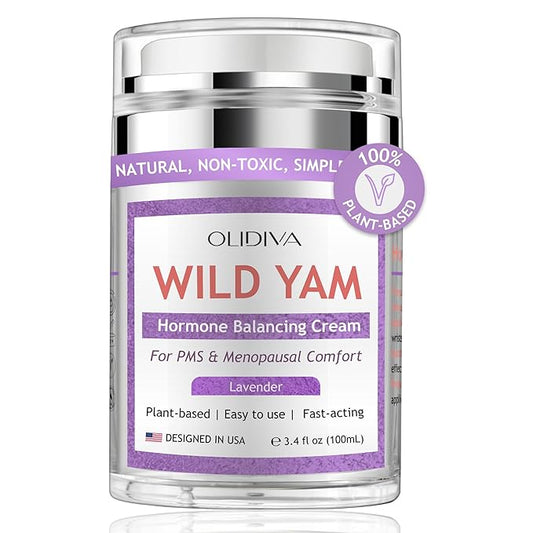 Wild Yam Cream, Hormone Balance for Women, Natural Estrogen & Progesterone-Free Hormone Support, For PMS & Menopausal Comfort, Day&Night Cream for Hot Flashes & Night Sweats, Lavender (3.4 oz)