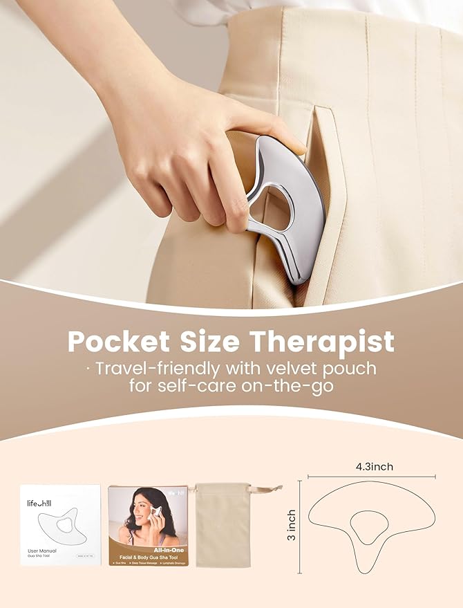 lifechill Stainless Steel Gua Sha, Muscle Scraper Tool, Lymphatic Drainage Massager for Self Care, Metal GuaSha Tool for Full Body, Trigger Point Massage Tools for Pain Relief
