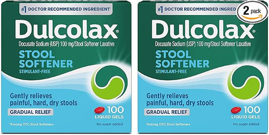Dulcolax Stool Softener Laxative Liquid Gel Capsules, Gentle Constipation Relief for Hard, Dry Stools, Docusate Sodium 100 mg, 100 Count, 2 pk