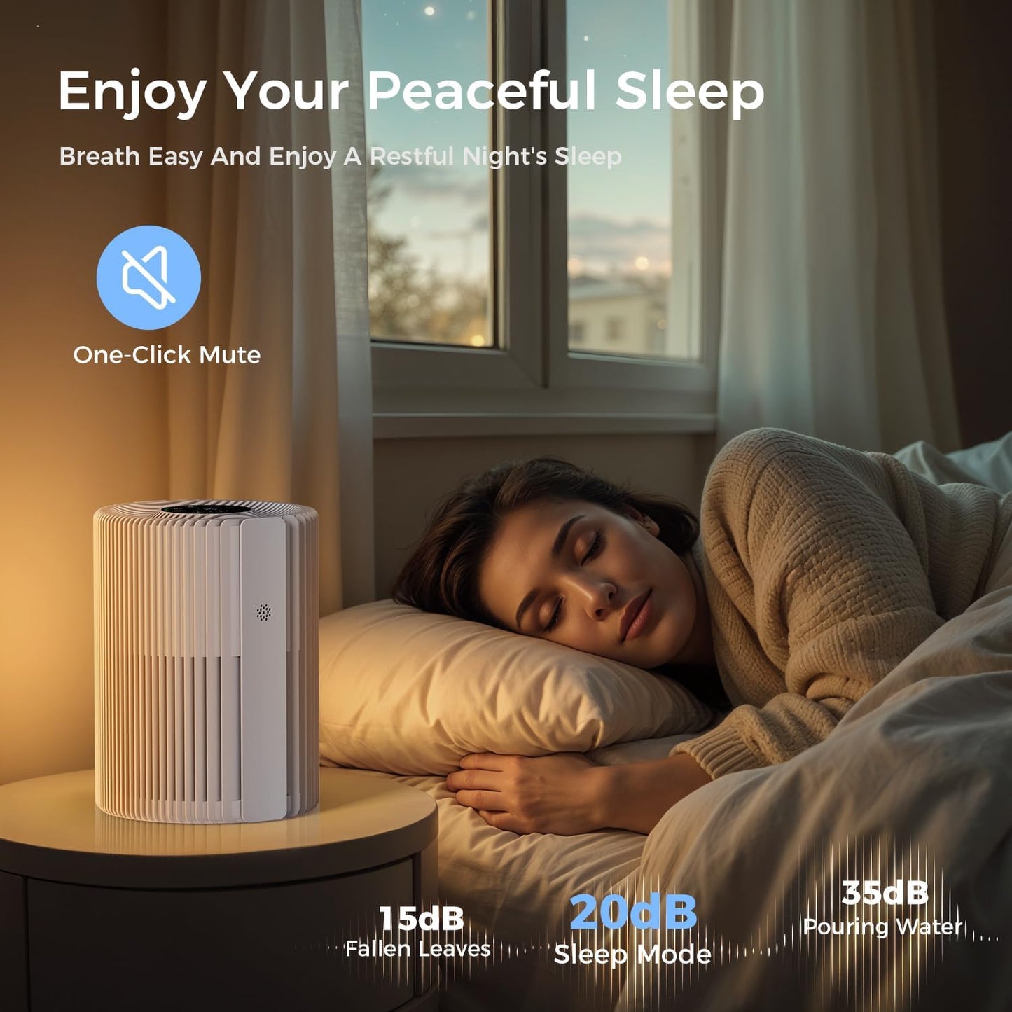 Air Purifiers For Bedroom And Home 1095 Sq. Ft True H13 HEPA Pet Air Purifier For Dorm Room With Air Quality Display 360° Air Intake & Outlet For Bedroom Office, DH-JHD07(White)