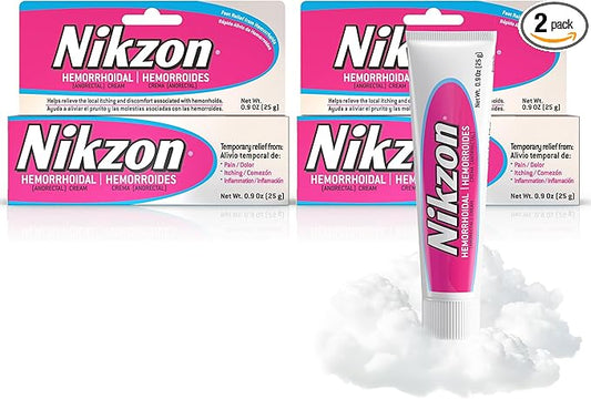 Nikzon Hemorrhoid Cream | Double Effect for Pain & Swelling, Numbs Irritated Anorectal Area, Soothing & Fast-Acting Formula, Dual-Action Hemorrhoid Treatment, 0.9 Oz, 2-Pack