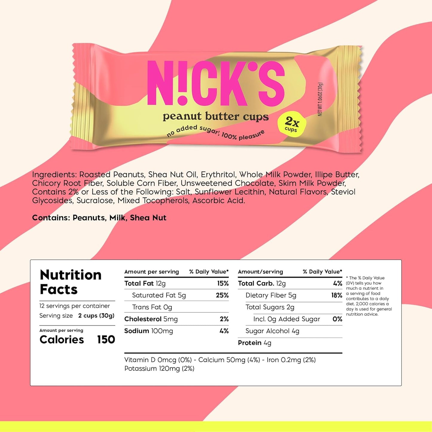 NICKS Peanut Butter Cups, Low Carb Chocolate with Peanut Butter, Without Added Sugar, 1.7 g Net Carbohydrates, 1 g Sugar, Keto friendly, Gluten Free, Without Palm Oil 12 Pack with a total of 24 cups