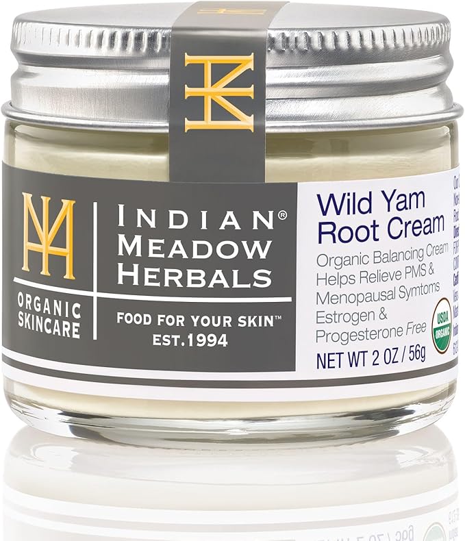 Indian Meadow Herbals Wild Yam Root Cream (2oz) - USDA Certified Organic Balancing Cream for PMS & Menopause Relief - Estrogen & Progesterone-Free. Handmade By US. Woman-owned & Operated Since 1994.