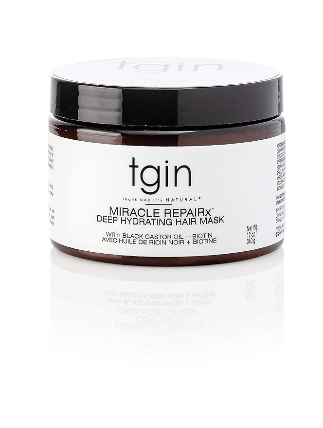 tgin Miracle RepaiRx Deep Hydrating Hair Mask for Curly, Coily and Wavy Hair, with Biotin and Black Castor Oil, Deep Moisture and Repair for Damaged, Color-Treated Hair, 12 oz